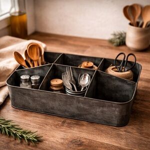 Rustic Metal Caddy Organizer Farmhouse Kitchen Storage Galvanized Holder